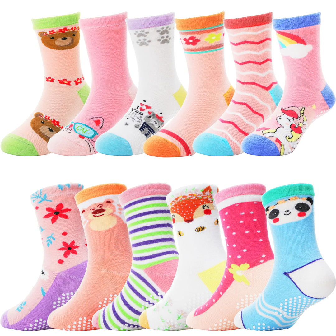ANTSANG 12 Paare Stoppersocken Kinder Baby Mädchen Socken Anti Rutsch / Rutschfeste Socken Baumwolle