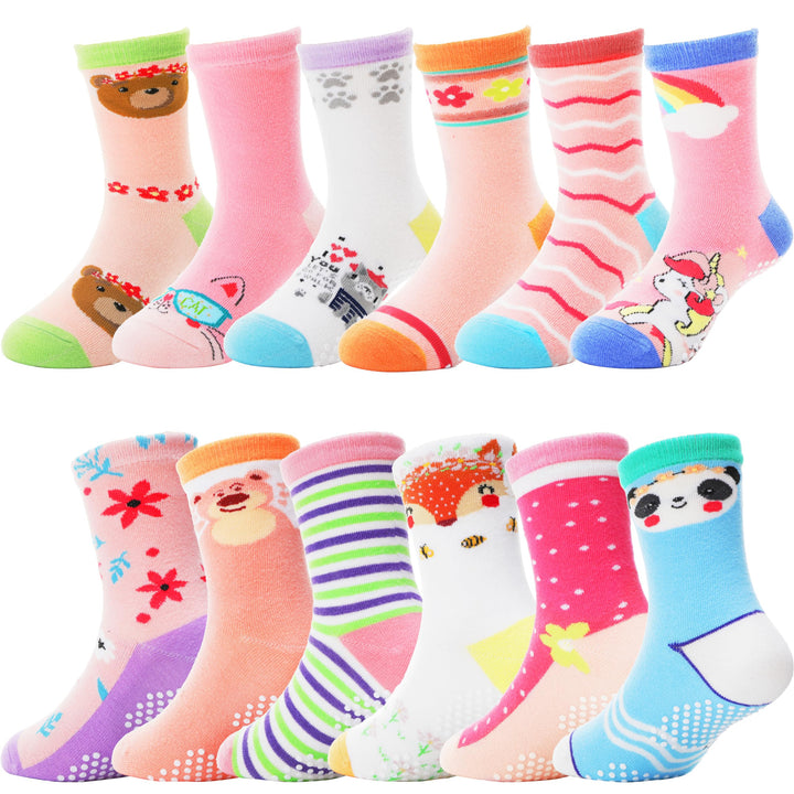 ANTSANG 12 Paare Stoppersocken Kinder Baby Mädchen Socken Anti Rutsch / Rutschfeste Socken Baumwolle