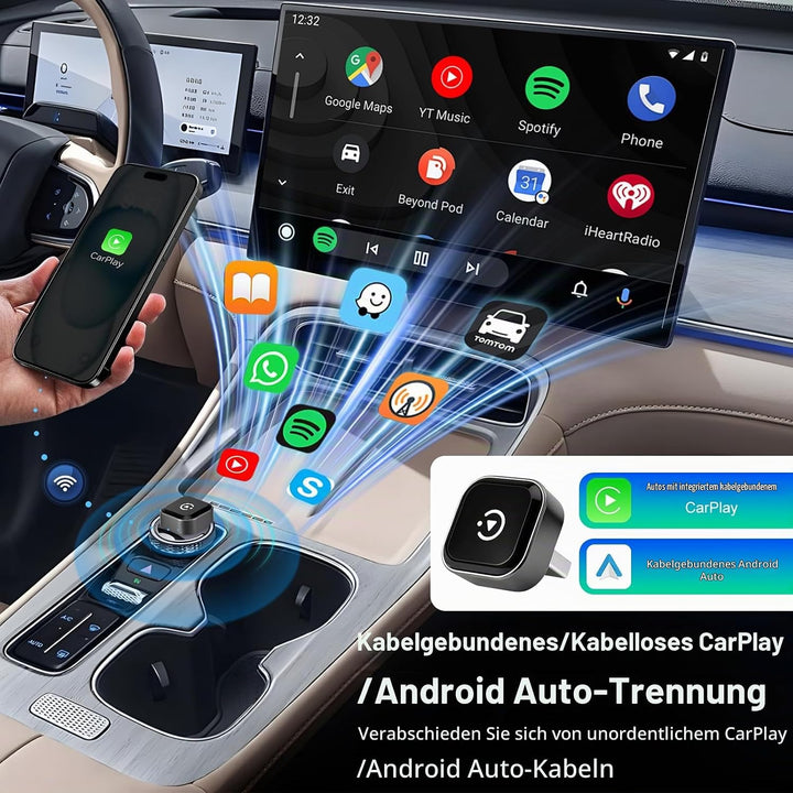 Mini USB Wireless CarPlay Adapter for iPhone &amp; Wireless Android Auto 2-in-1 Adapter | Convert Wired