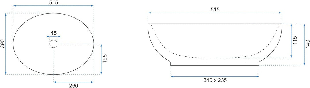 VBChome Waschbecken 50 x 39 Keramik Oval Waschtisch Handwaschbecken AUFSATZWASCHBECKEN WASCHSCHALE G