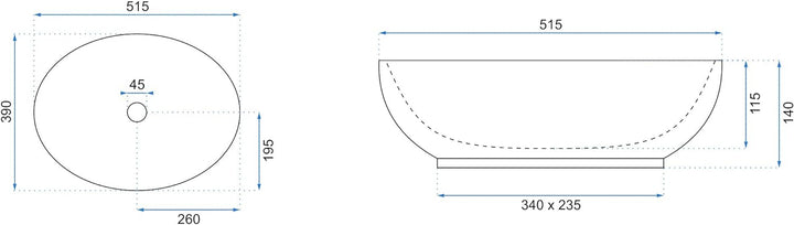 VBChome Waschbecken 50 x 39 Keramik Oval Waschtisch Handwaschbecken AUFSATZWASCHBECKEN WASCHSCHALE G