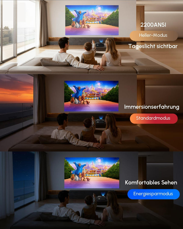 4K Heimkino Beamer mit HDMI ARC Smart OS, 2200ANSI Tageslich Ultra HD Smart Projektor für Schlafzimm