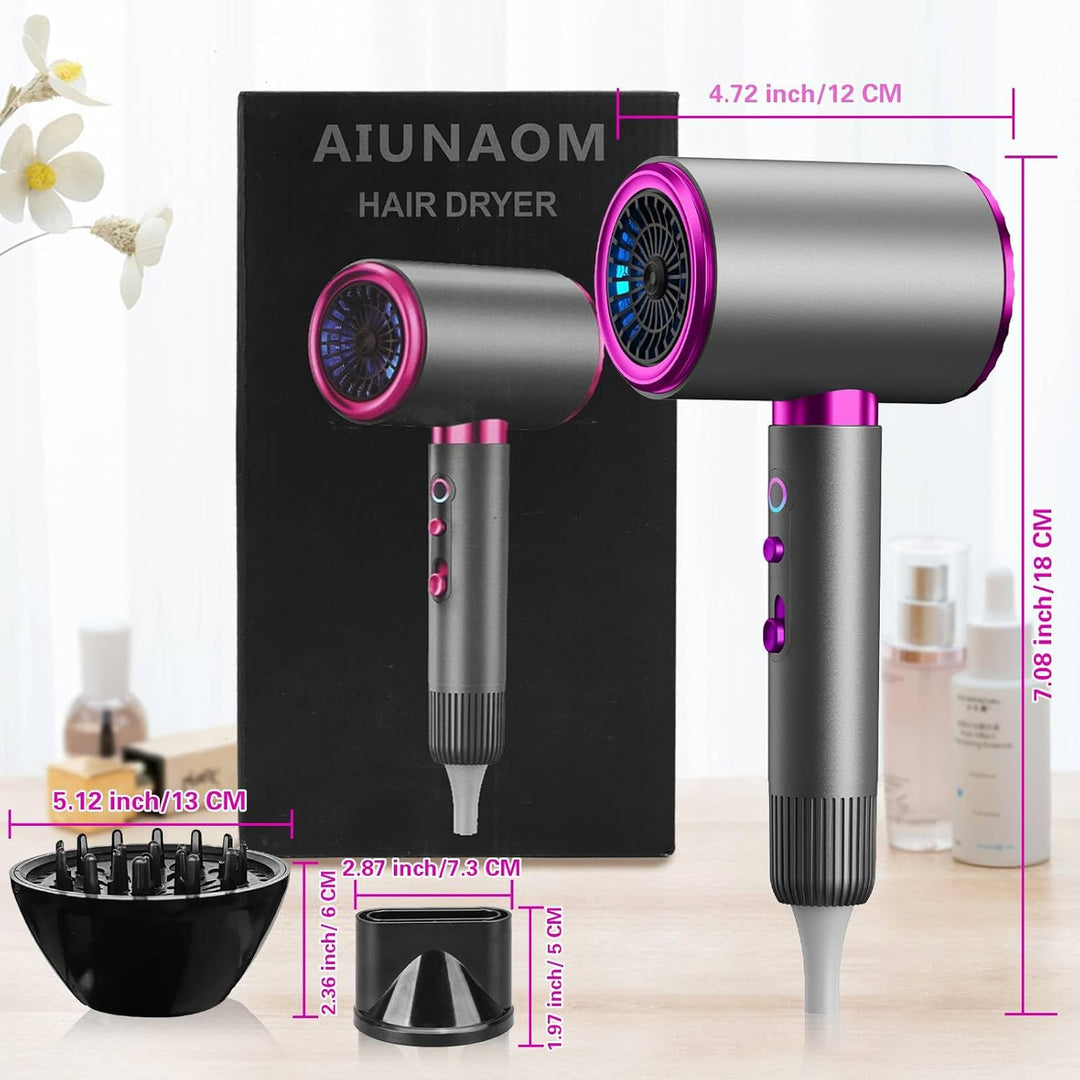 AIUNAOM 2400W Föhn, Fön, Silent Ionen Haartrockner mit 1 Diffusor & 2 Konzentratoren, 3 Geschwindigk