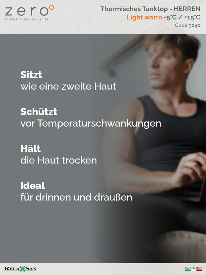 Relaxsan Zero 3040 - Thermoweste für Herren, breite Schulter, Merinowolle XS Schwarz, XS Schwarz