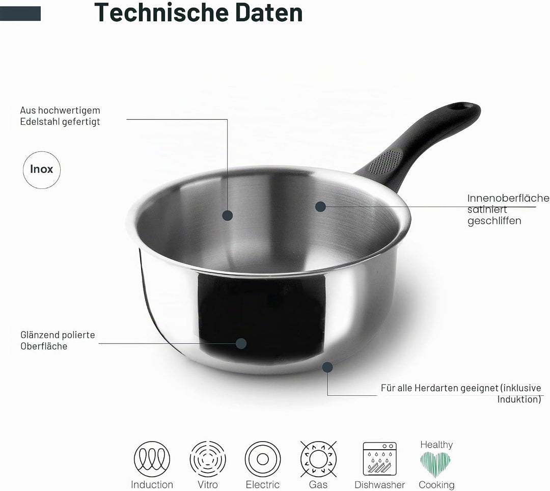 Lacor - 31218 - Garinox Gerader Topf, Edelstahl, glänzend poliert, ergonomischer Bakelitgriff, 2 Lit