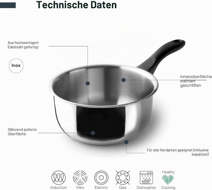 Lacor - 31218 - Garinox Gerader Topf, Edelstahl, glänzend poliert, ergonomischer Bakelitgriff, 2 Lit