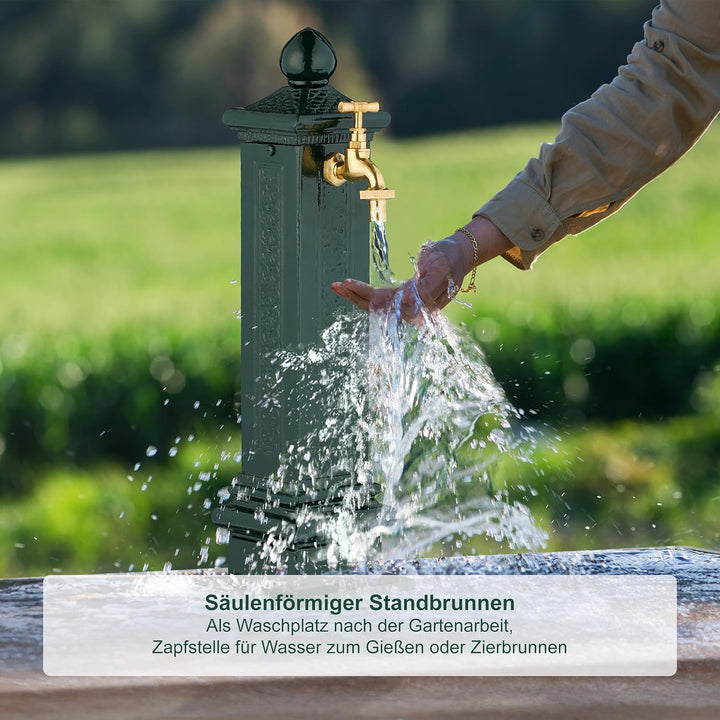 Relaxdays Standbrunnen antik, Wasserhahn, HBT: 47x14x18,5 cm, Wasserzapfsäule Garten, Terrasse, Zier