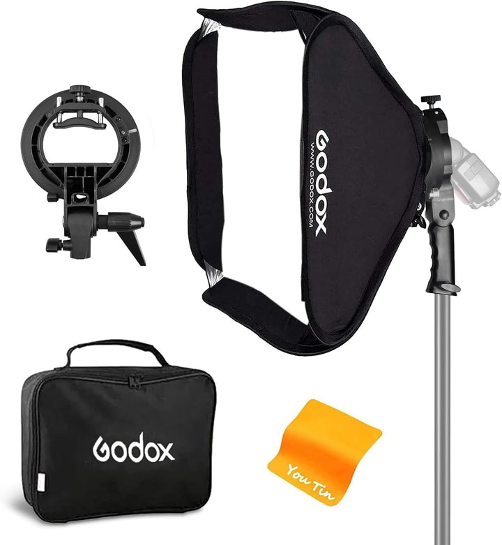 Godox Softbox 80 x 80 cm Kit mit S-Typ Speedlite Halterung und Tragetasche, Faltbare Godox Softbox 8