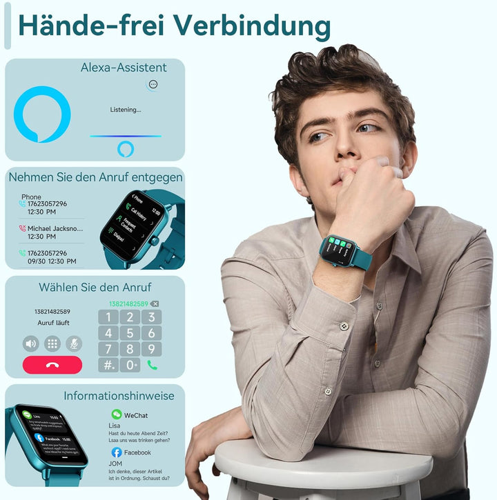 Smartwatch Herren mit Telefonfunktion,1,8" Fitnessuhr Damen mit Herzfrequenz SpO2 Stress Schlafmonit