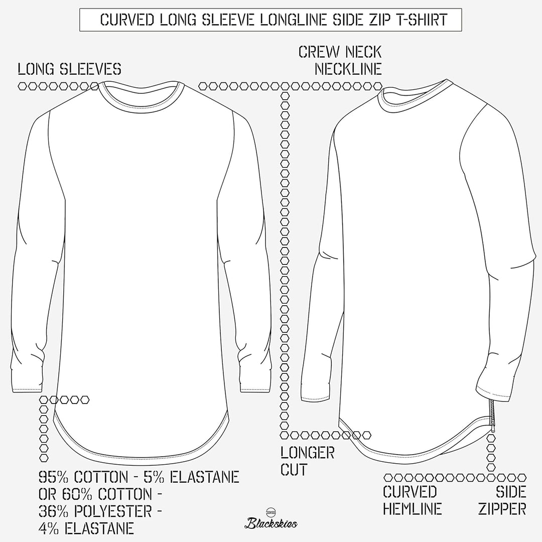 Blackskies Side Zip Langarm T-Shirt | Langes Oversize Fashion Basic Longsleeve Herren Longshirt Long