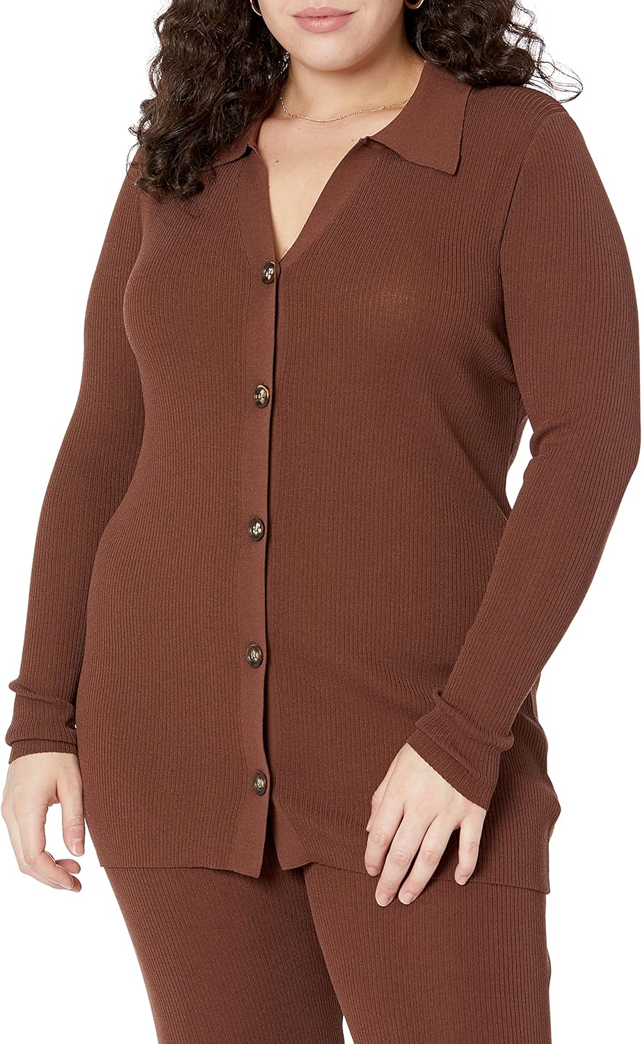 The Drop Constance Ripp-Pullover mit Knopfleiste für Damen S Schokoladenbraun, S Schokoladenbraun