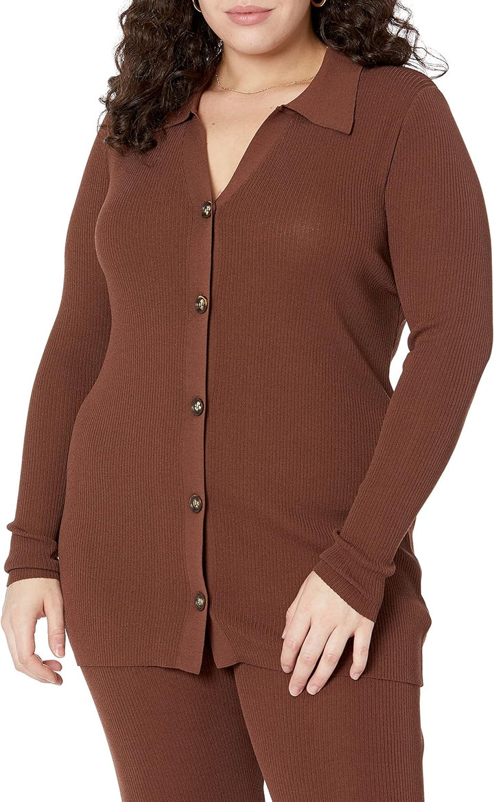 The Drop Constance Ripp-Pullover mit Knopfleiste für Damen S Schokoladenbraun, S Schokoladenbraun