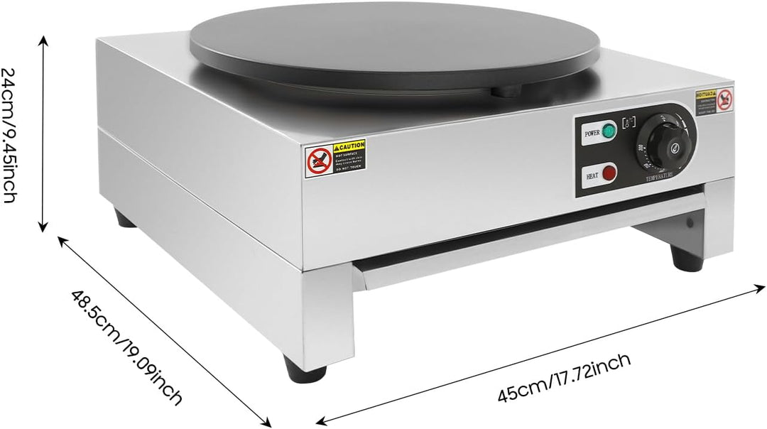 3000W Elektrischer Crêpe Maker, Profi Crêpes Pfannenmaschine aus Edelstahl &amp; Gusseisen, Antihaftplat