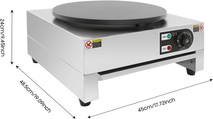 3000W Elektrischer Crêpe Maker, Profi Crêpes Pfannenmaschine aus Edelstahl &amp; Gusseisen, Antihaftplat