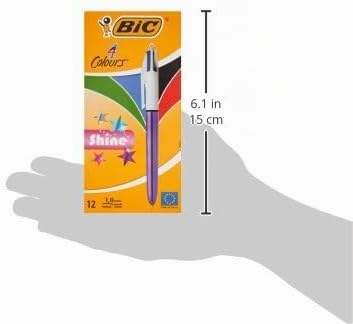 BIC 4 Farben Kugelschreiber 4 Colours Shine, Schaft in metallic lila, 12er Pack, Ideal für das Büro,