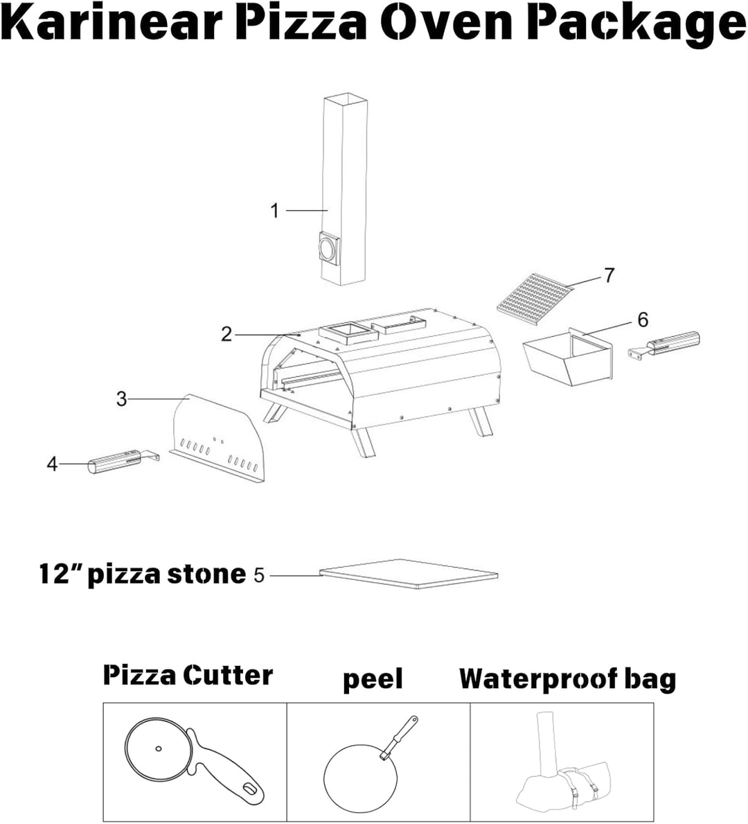 Karinear Pellet Pizzaofen, Outdoor Pizzaofen mit Pizzastein, Zubehör, Holzpellets 12-Zoll-Outdoor-Pi