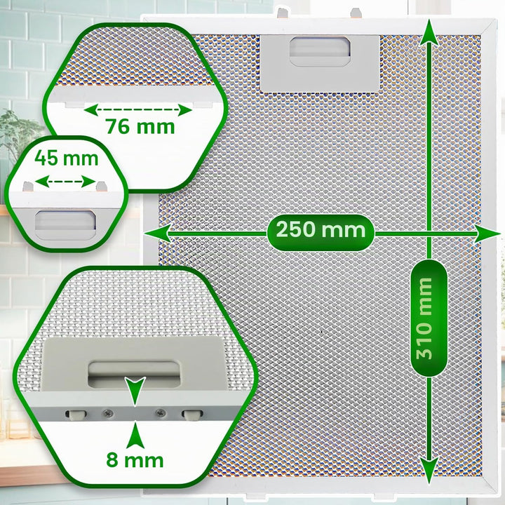 Aluminium Dunstabzugshaube Filter 310 x 250 x 8 mm mit dem Originalcode 00353110 353110 für Bosch fü
