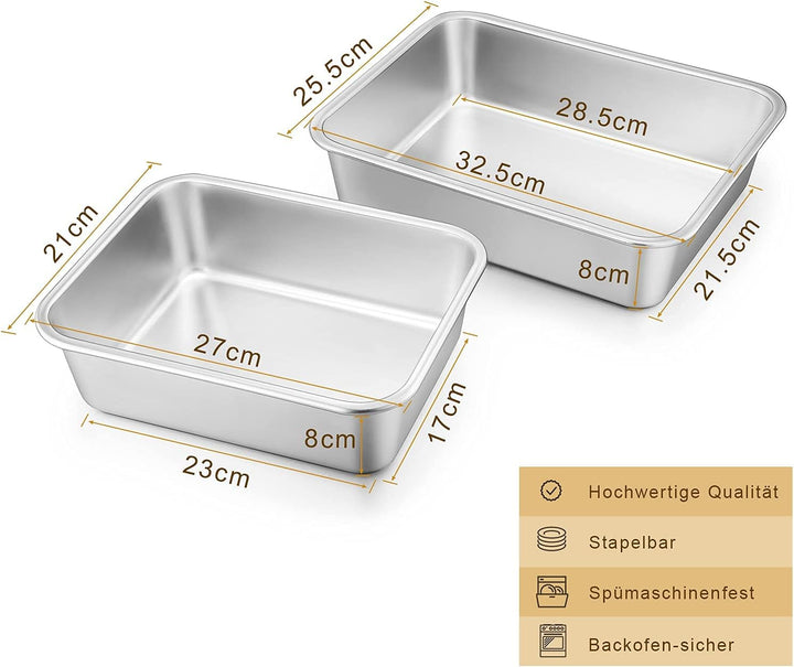 Homikit Auflaufform 2er Set, Edelstahl Rechteckig Kuchenform Backform Tiramisu form, Ofenform ideal