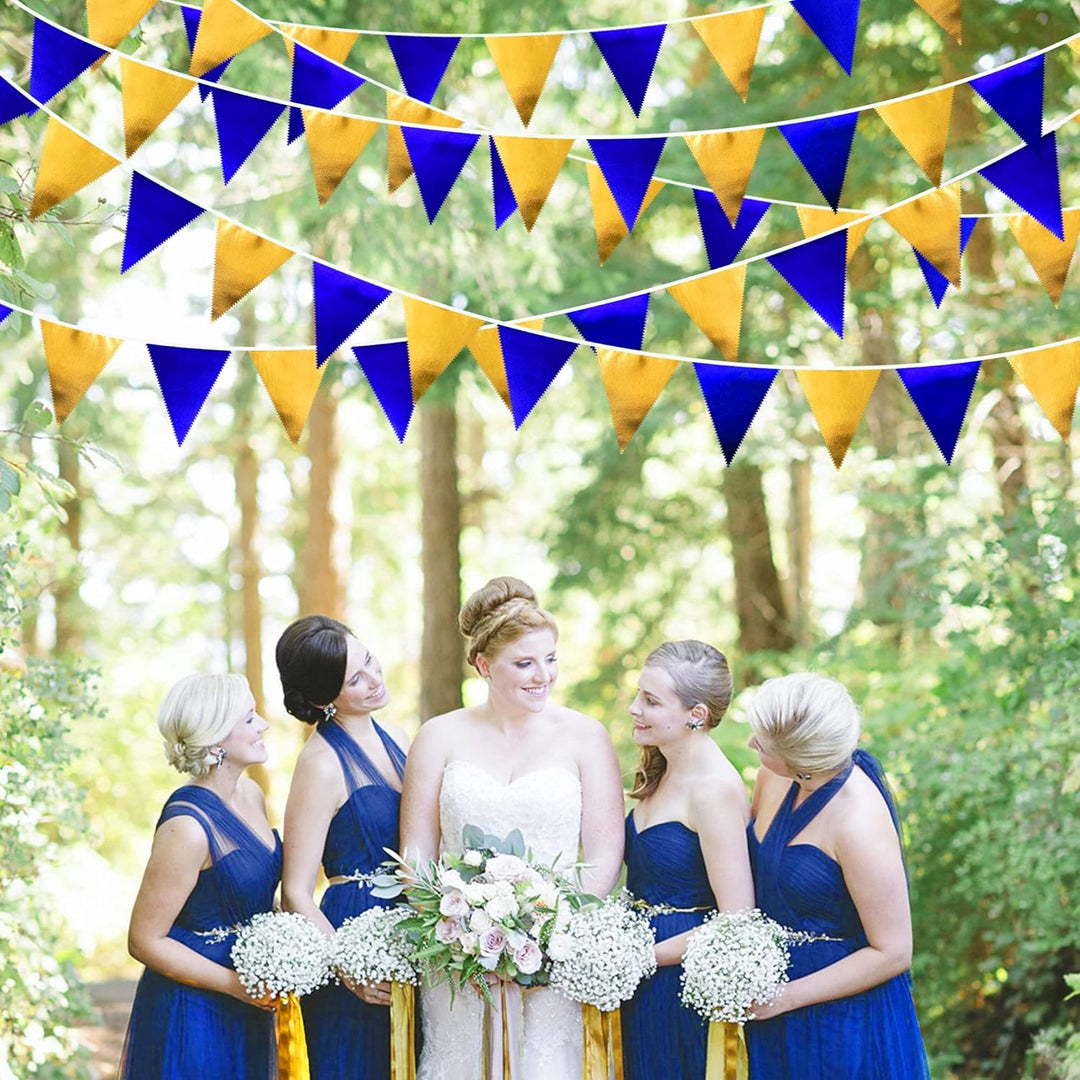 32 Ft Blau Gold Stoff Dreieck Banner Flagge Doppelseitig Metallic Holographische Wimpel Wimpel Girla