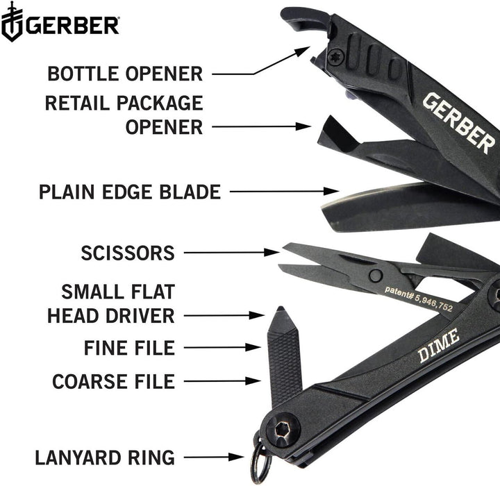 Gerber Multifunktionswerkzeug mit 12 Funktionen, Dime Pocket Multi-Tool, Schwarz, 31-003610 Schwarz