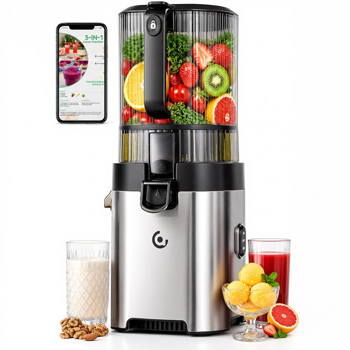 AMZCHEF Entsafter - Slow Juicer mit 158MM grosse und Grössere Einfüllschacht für Ganze Obst und Gemü