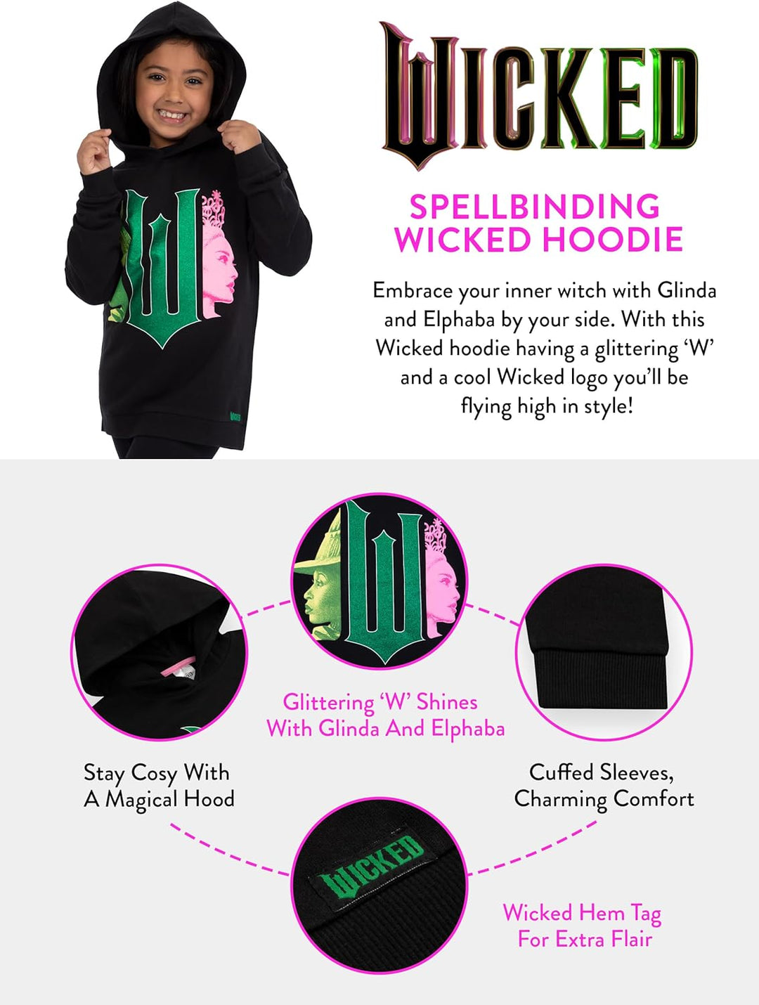 Wicked Hoodie Mädchen | Kapuzenpullover Für Mädchen | Pullover Mädchen 122, 122