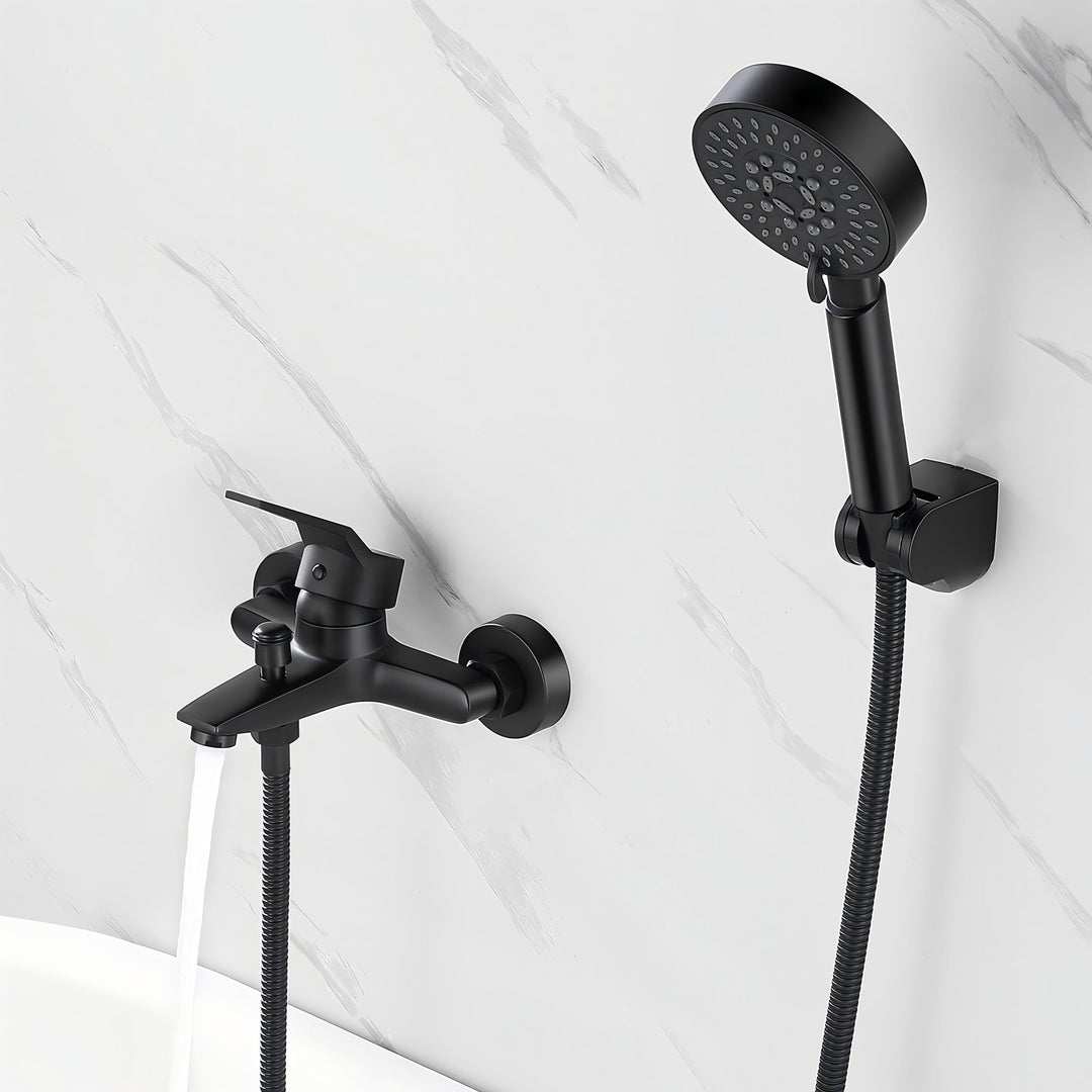 Auralum Badewannenarmatur Schwarz mit Handbrause, Badewannenarmaturen mit Brause 5 Funktionen und 1,