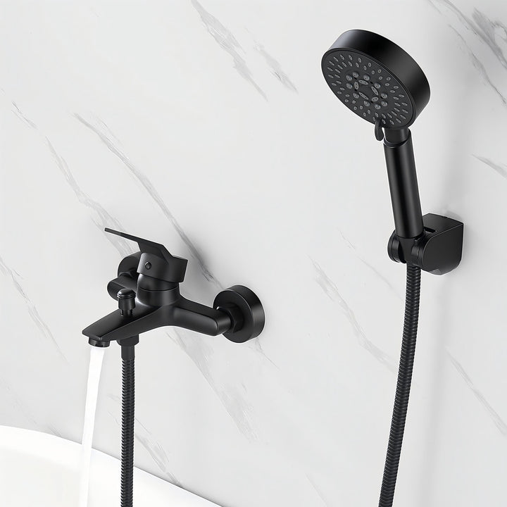 Auralum Badewannenarmatur Schwarz mit Handbrause, Badewannenarmaturen mit Brause 5 Funktionen und 1,