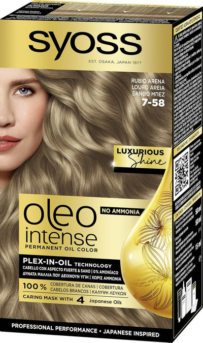 Syoss Oleo Intense Permanente Intensive Ölfarbe, 7,58 Cool Beige Blond, 3er Pack
