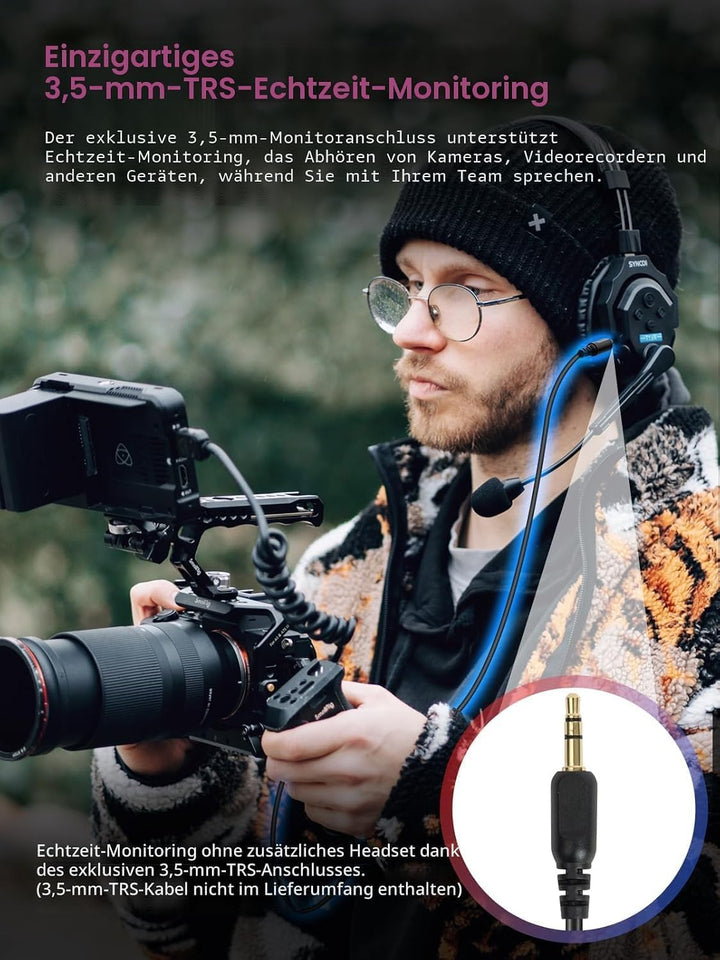 SYNCO Wireless Intercom Headset, XTALK X5 2.4GHz Vollduplex Kabelloses Kommunikationssystem 24H 350M
