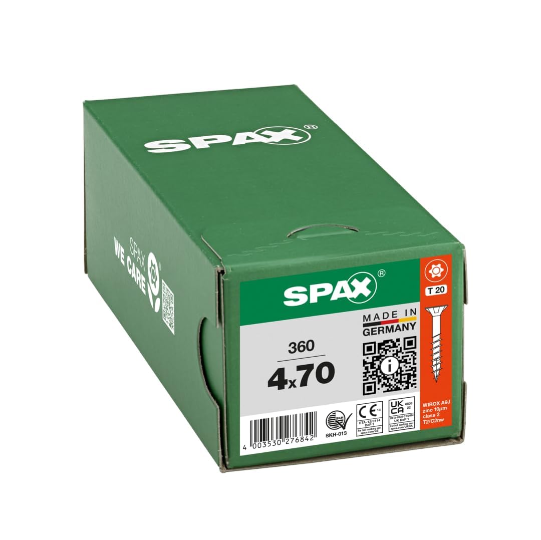 SPAX Universalschraube, 4 x 70 mm, 360 Stück, Teilgewinde, Senkkopf, T-STAR plus T20, 4CUT, WIROX A9