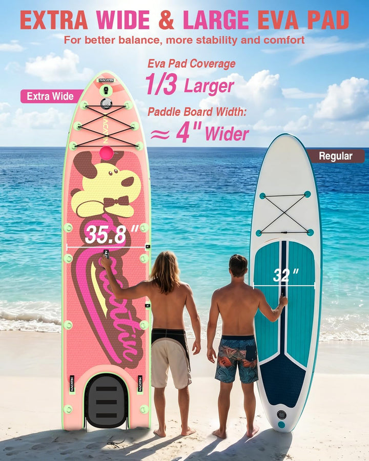 NACATIN 12'/366cm aufblasbares SUP Board mit Hunderampe, breites 36"/91cm Stand Up Paddling Board mi