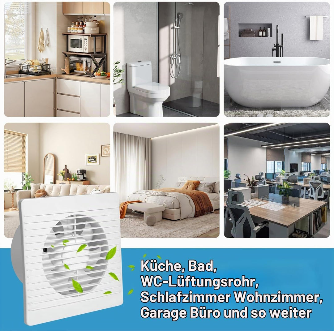 Nizirioo Badlüfter Ø 100mm Wandventilator Lüfter: Badezimmer Lüfter Abluftventilator mit Kabel, Wand