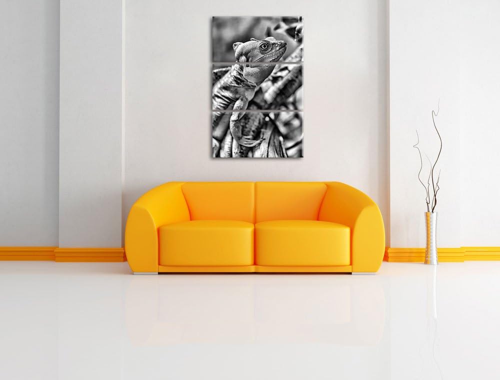 Pixxprint grünes Chamäleon als Leinwandbild/Grösse: 3 Teilig (120x80) cm/Wandbild/Kunstdruck/fertig