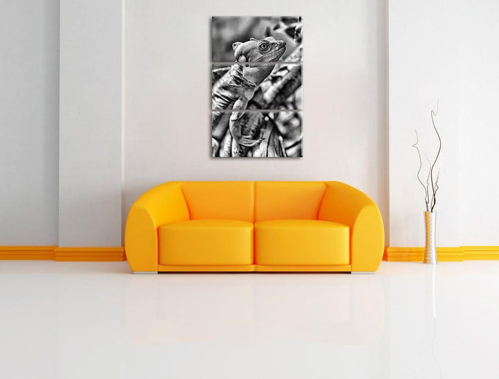 Pixxprint grünes Chamäleon als Leinwandbild/Grösse: 3 Teilig (120x80) cm/Wandbild/Kunstdruck/fertig