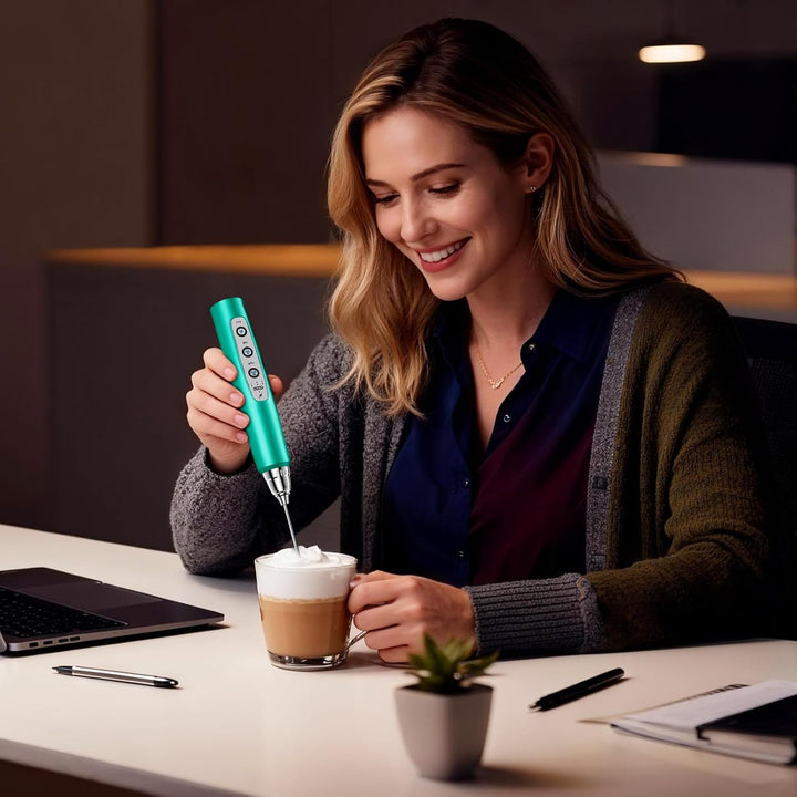 BSRGMS Milchaufschäumer Handheld für Kaffee, Elektrischer Schneebesen 3 Geschwindigkeit Einstellbar,