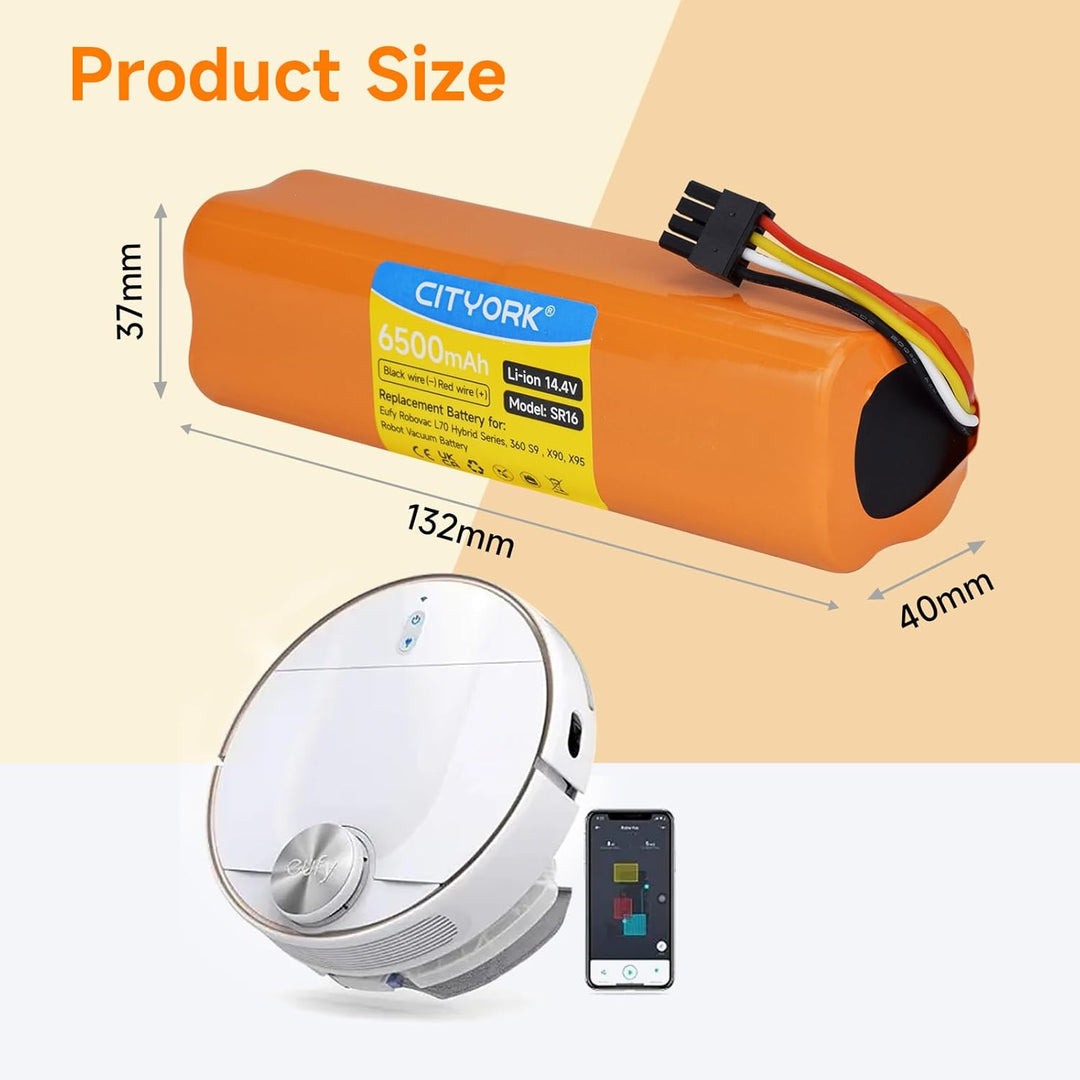 CITYORK Li-ion 14,4 V 6500mAh Akku für Eufy Robovac L70 Hybrid, T2190, T2190G21 /INR18650M26-4S2P, B