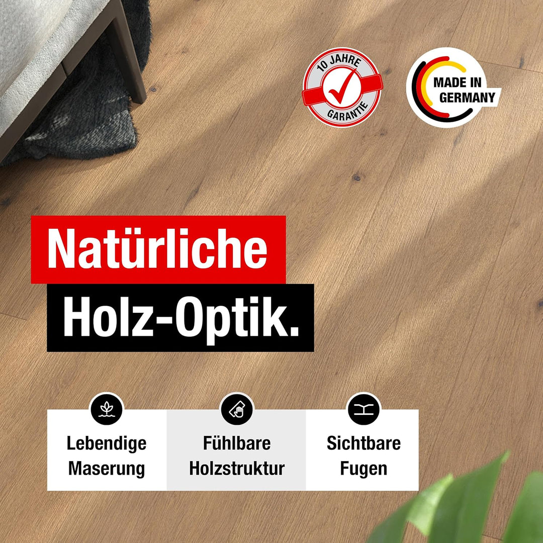 I 2,494 m² Laminat + kostenlose Trittschalldämmung &amp; Fussleiste I Maja Eiche I 7mm Holzoptik Oak I L