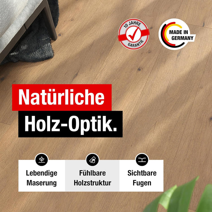 I 2,494 m² Laminat + kostenlose Trittschalldämmung &amp; Fussleiste I Maja Eiche I 7mm Holzoptik Oak I L