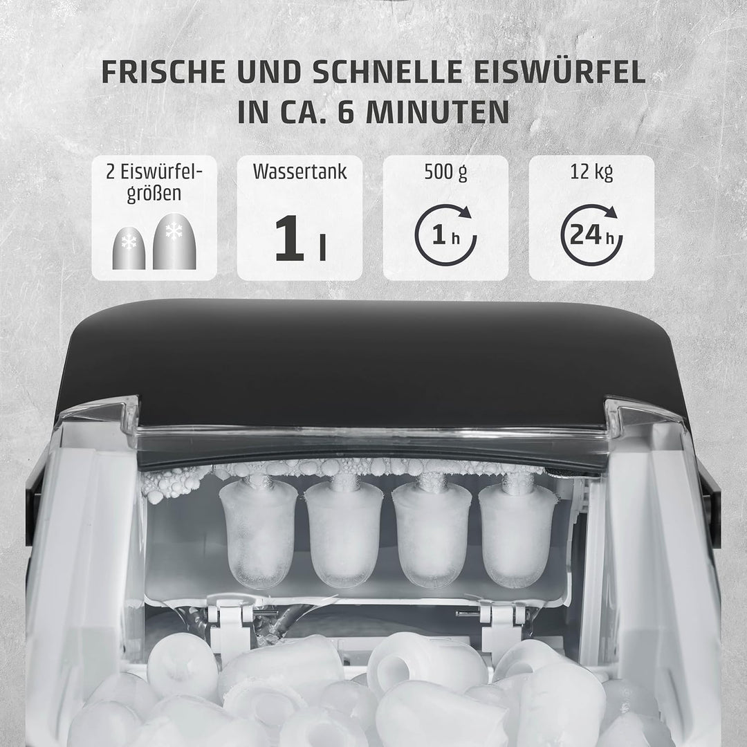 Caso IceChef Compact- Design Eiswürfelbereiter, schnelle Eiswürfel, 500g in 1h, 1L Wassertank, hygie