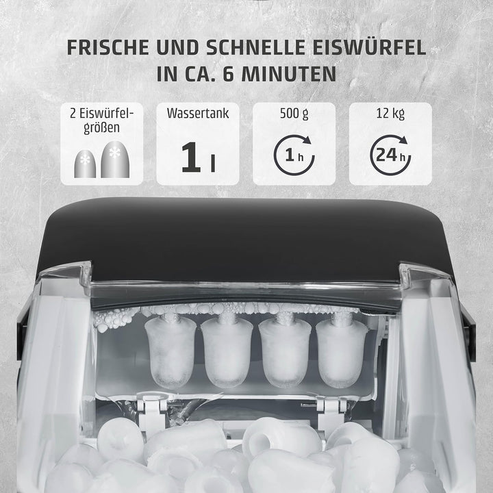 Caso IceChef Compact- Design Eiswürfelbereiter, schnelle Eiswürfel, 500g in 1h, 1L Wassertank, hygie