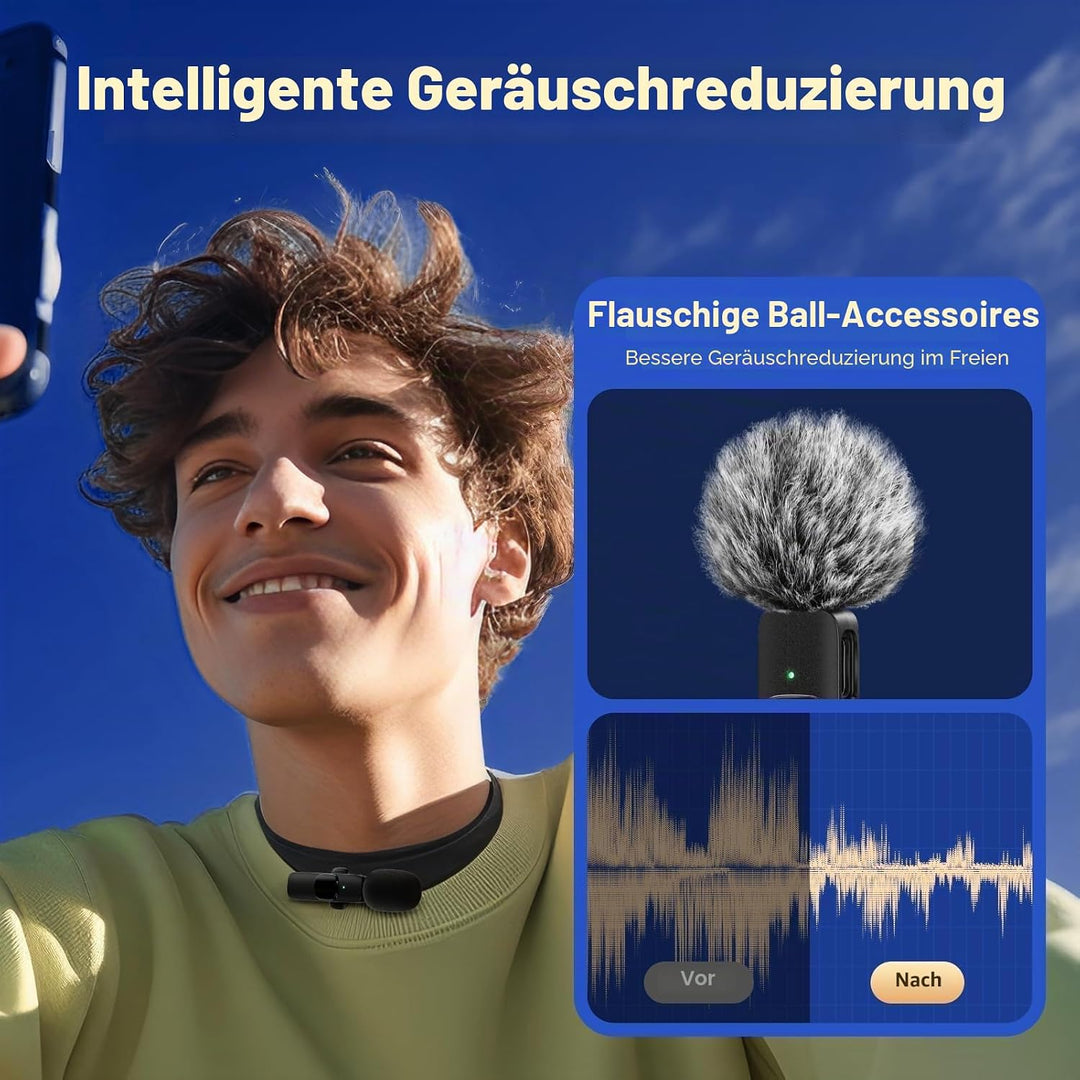 GlasFlength Lavalier Mini Mikrofon für iPhone Android Kamera Computer, 4 in 1 Kabellos Geräuschunter