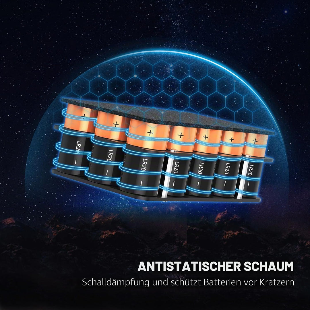 KIWIFOTOS Batterie-Organizer mit 15 Steckplätzen, Typ D, robust, IP67, wasserdicht, LR20/D/AM1 Zelle