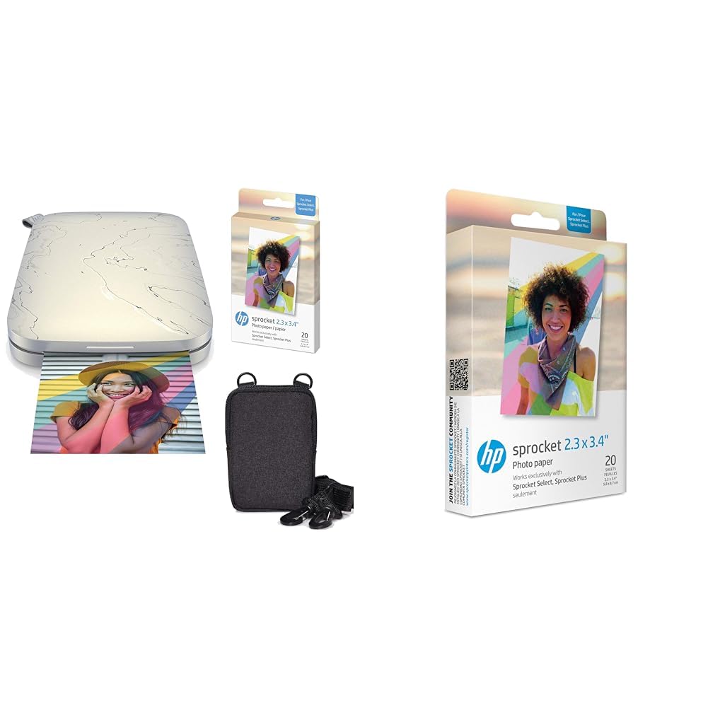 HP , Farbig, Sprocket Select Tragbarer Sofortbilddrucker mit 2,3 x 3,4 Zoll (Weiss) Zink-Papierbünde