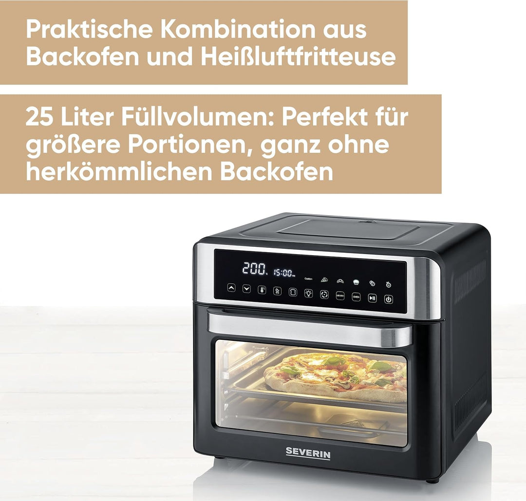 SEVERIN 2-in-1 Toastofen & Heissluftfritteuse, Air Fryer, 25 L, mit LED-Display, Timer & 12 Auto-Pro