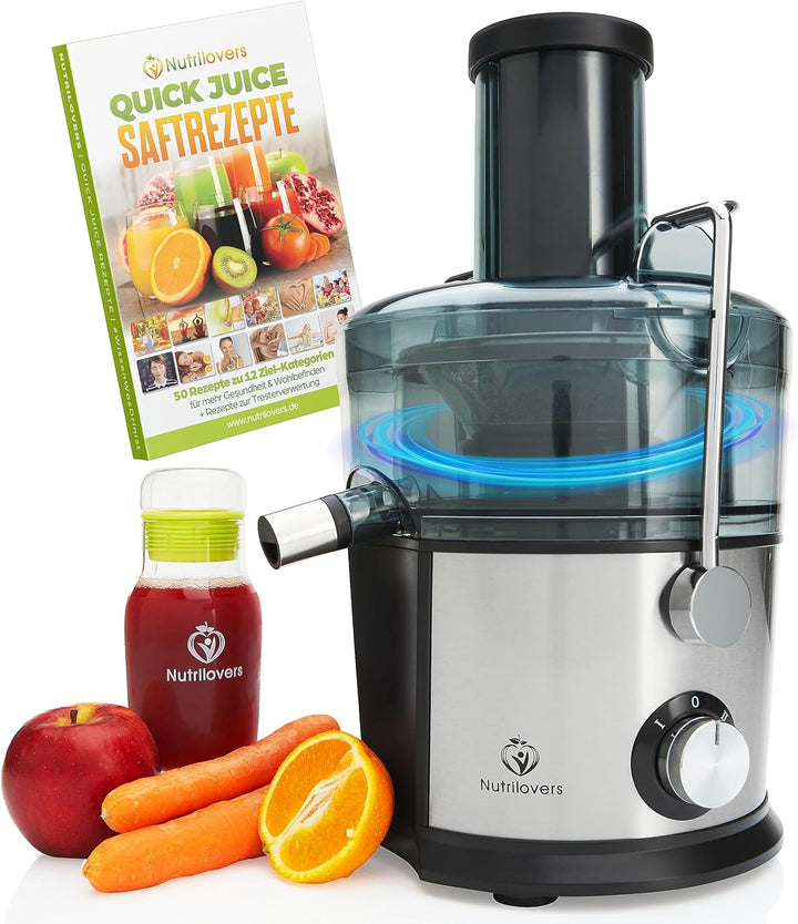 Nutrilovers *Testsieger* QUICK-JUICER Entsafter Edelstahl Obst und Gemüse I XXL-Einwurf für ganze Fr