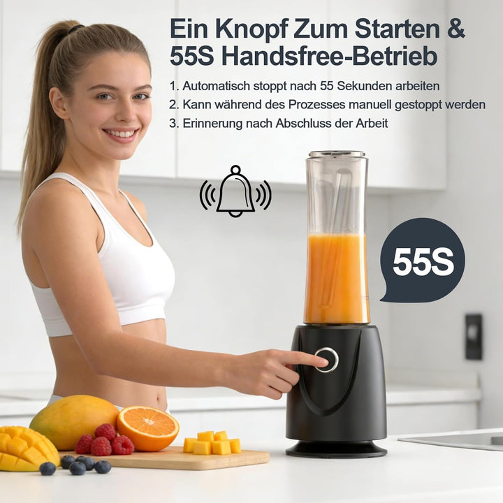 OMMO Mixer Smoothie Maker, 500W Mini Standmixer mit 2x500ml Flaschen BPA Frei Tritan, Tragbarer Blen