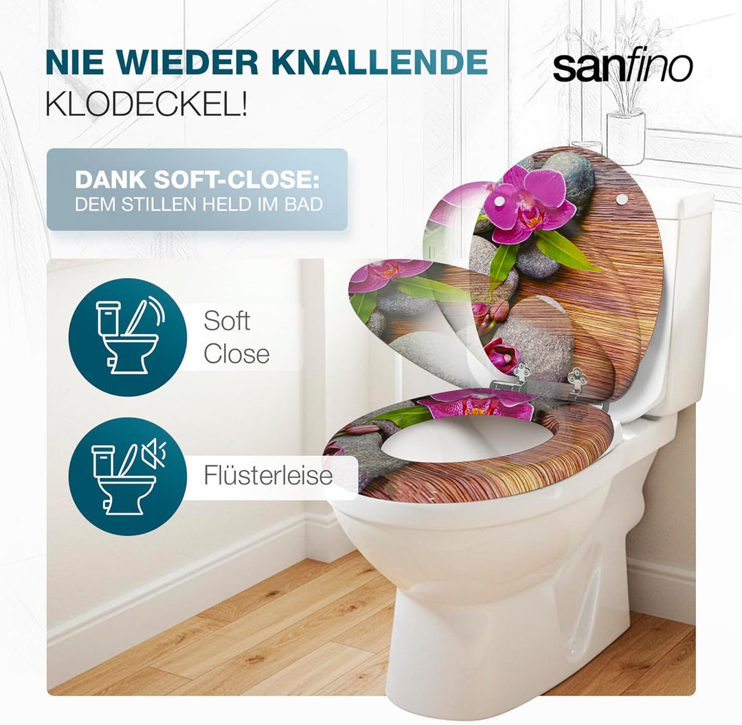 Premium WC Sitz mit Absenkautomatik – hochwertige Toilettendeckel aus Holz, viele bunte Motive, hohe