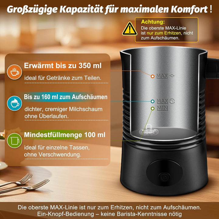 Milchaufschäumer elektrisch, Milchaufschäumer Edelstahl, elektrischer 4-in-1-Milchschäumer, für heis