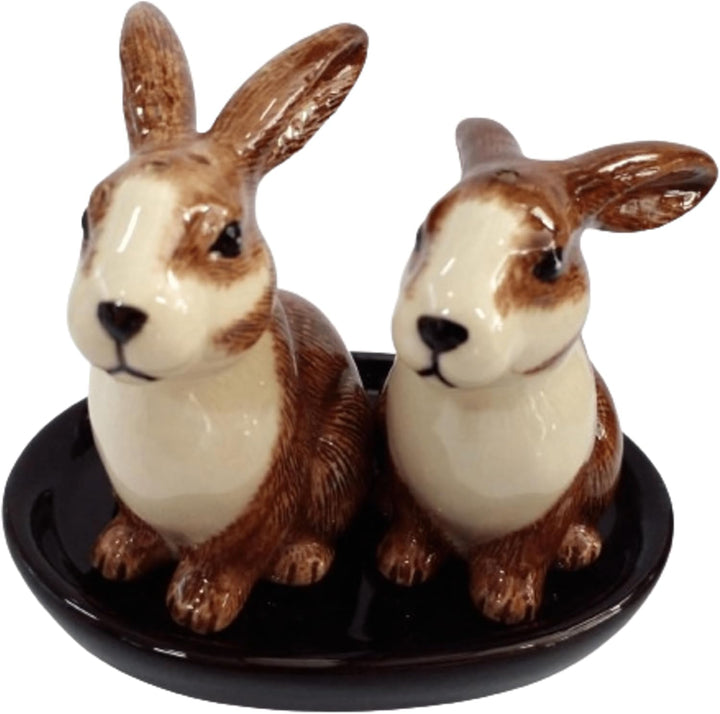 Keramik Salz- und Pfefferstreuer Set, Tiermotiv, Fauna, ca. 13 x 9 cm (Hasen), Hasen